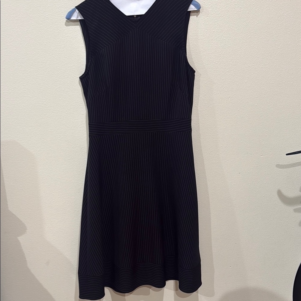 Tahari ASL Black Pinstripe Midi Dress